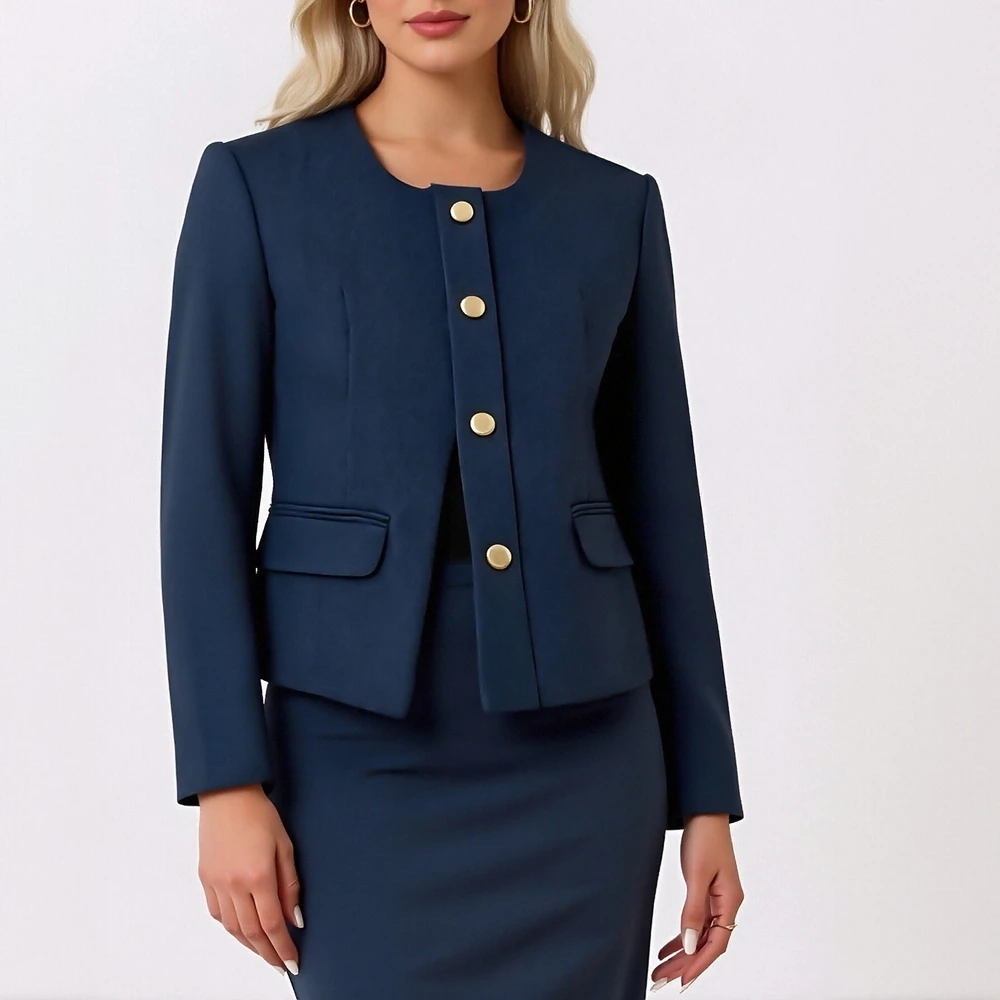 Женская приталенная куртка с длинными рукавами и круглым вырезом на пуговицах, офисный женский стиль, осенний приличный простой дизайн
Женская приталенная куртка с длинными рукавами и круглым вырезом на пуговицах, офисный женский стиль, осенний приличный простой дизайн