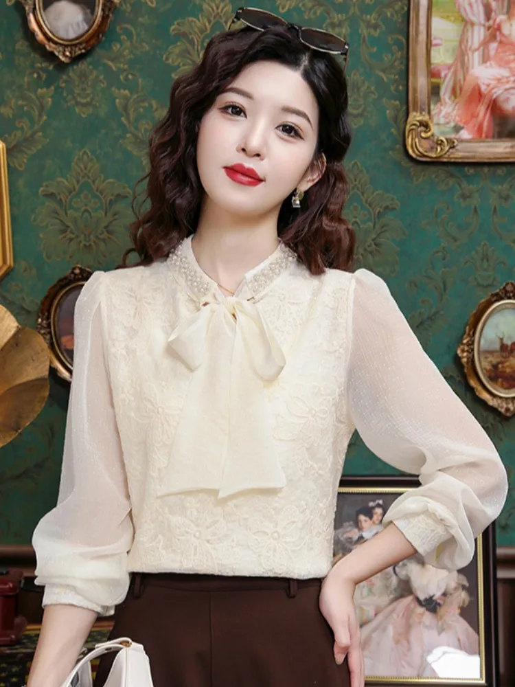 Elegant Lace Knot Shirt Women's Fashion Spring Autumn Unique Beautiful Chiffon Top High-End Feel 2026 New Style
Elegant Lace Knot Shirt Women's Fashion Spring Autumn Unique Beautiful Chiffon Top High-End Feel 2026 New Style