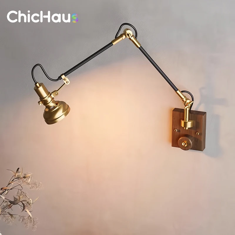 Nordic Vintage Copper Wall Lamp 360 Degree Adjustable Long Swing Arm Walnut Base Wall Mounted Bedroom Bedside Sconce Lights
Nordic Vintage Copper Wall Lamp 360 Degree Adjustable Long Swing Arm Walnut Base Wall Mounted Bedroom Bedside Sconce Lights