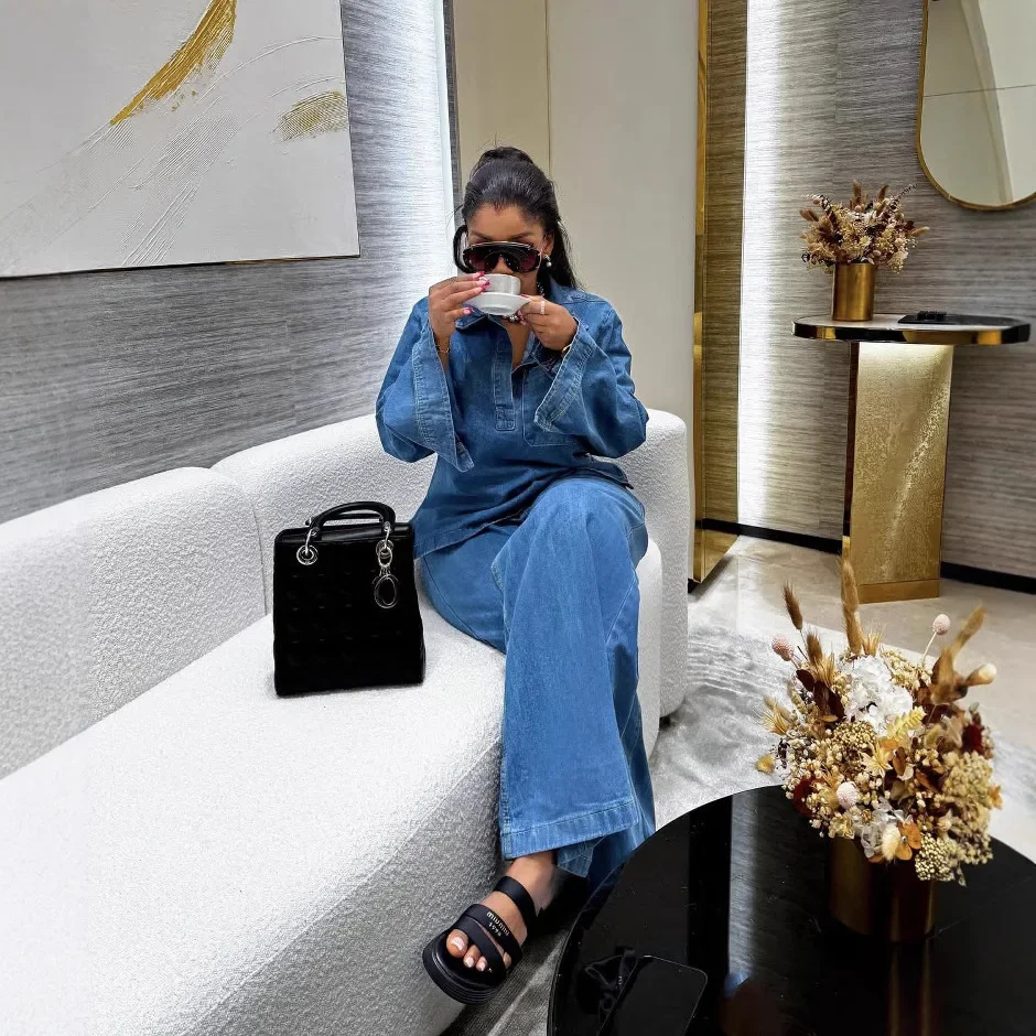 Denim Pant Set Women Two Piece Sets Matching Sets Streetwear Casual Loose Shirt Wide Leg Long Pants High Waist Y2k Mom Jeans
Denim Pant Set Women Two Piece Sets Matching Sets Streetwear Casual Loose Shirt Wide Leg Long Pants High Waist Y2k Mom Jeans