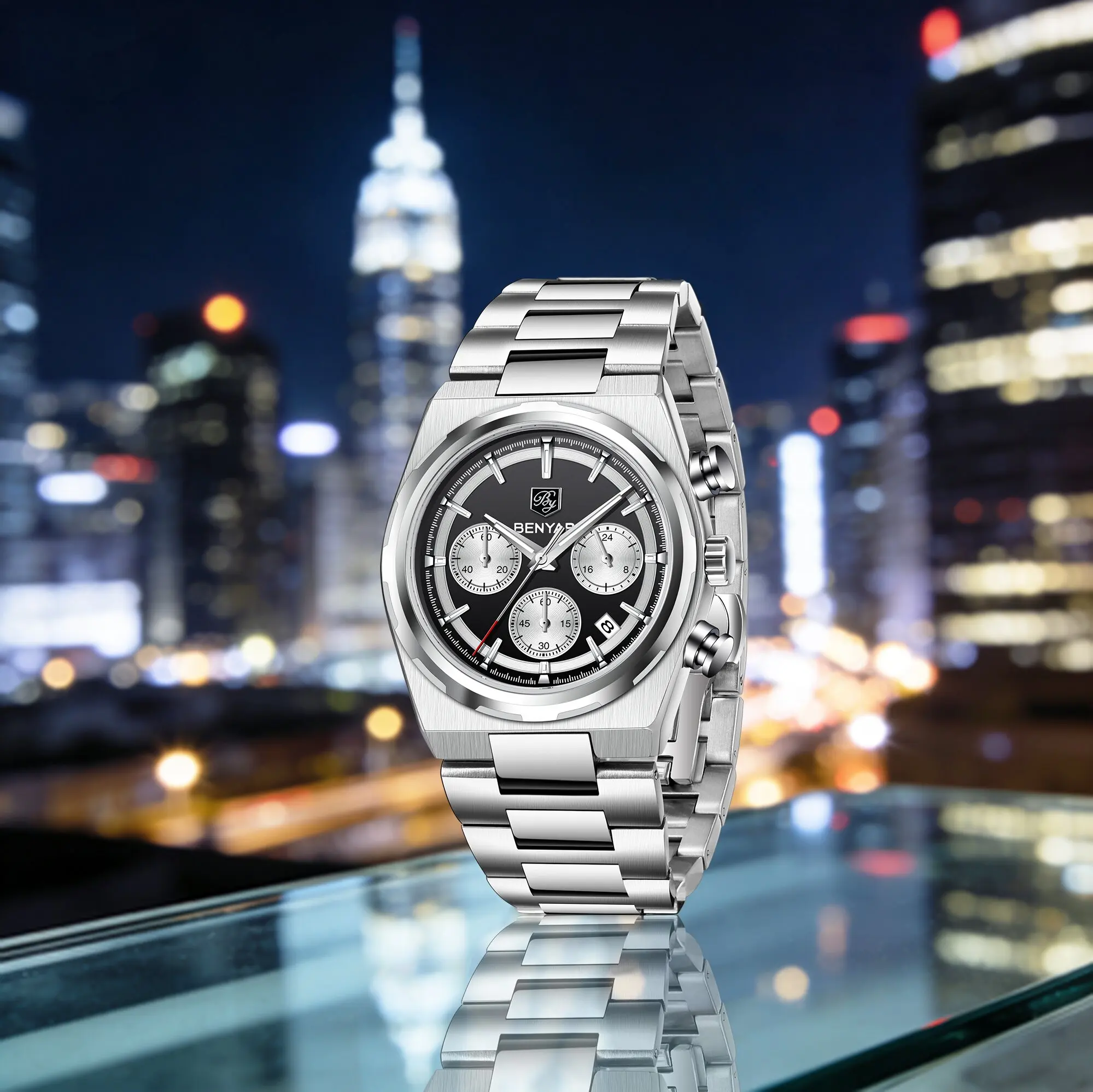 BENYAR Elegant Men's Quartz Watch Dress Luxury Stainless Steel Strengthened Glass Small Three-Pin Calendar Luminous Chronograph
BENYAR Elegant Men's Quartz Watch Dress Luxury Stainless Steel Strengthened Glass Small Three-Pin Calendar Luminous Chronograph
