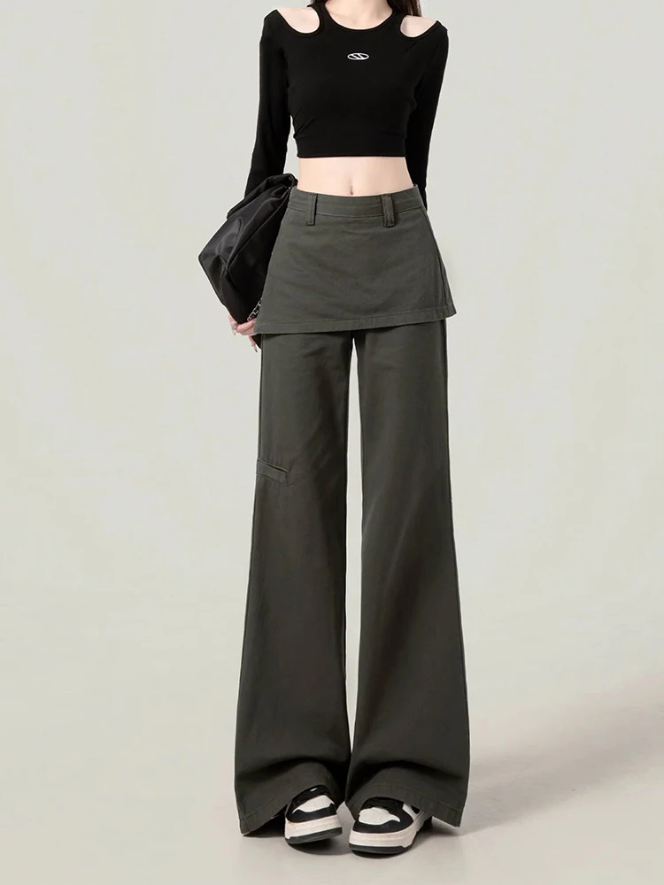 American style retro fake two piece jeans women spring and sautumn new spicy girl design sense slimming flared long pants
American style retro fake two piece jeans women spring and sautumn new spicy girl design sense slimming flared long pants