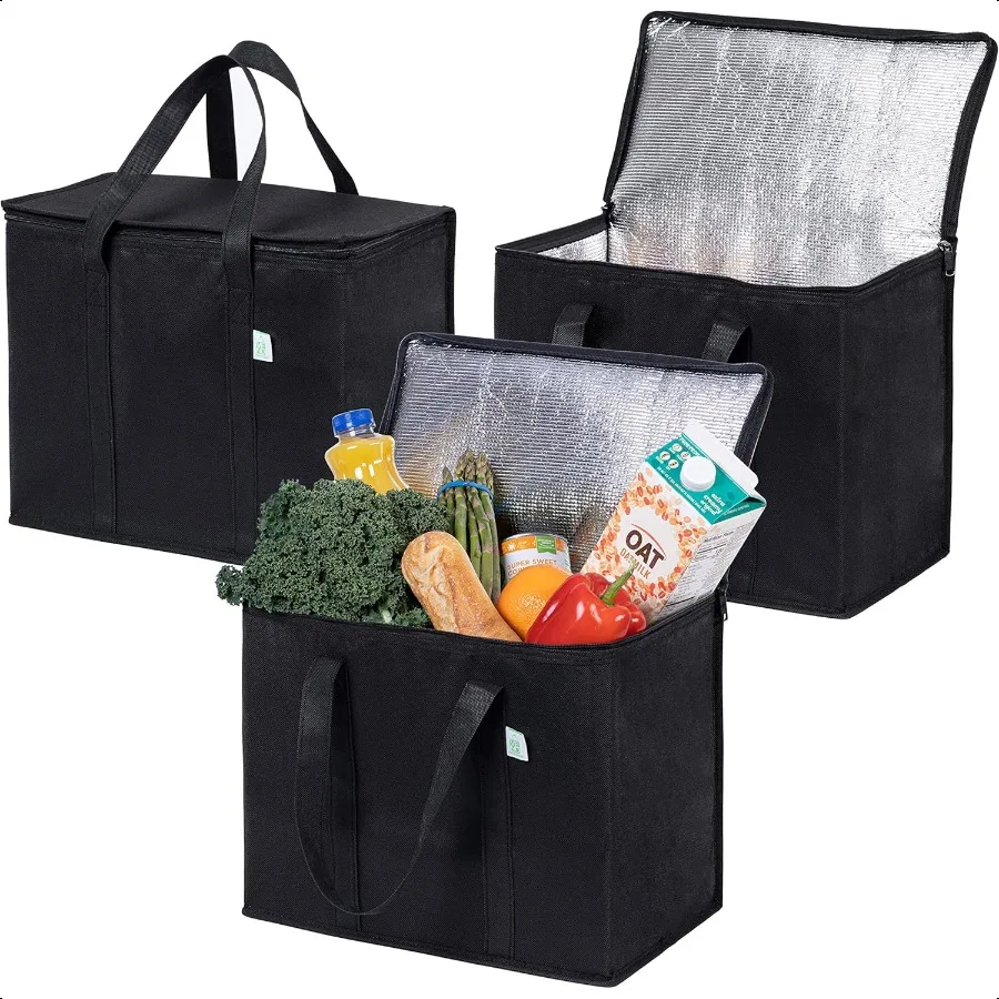 3 Pack Insulated Reusable Grocery Shopping Bag Food Delivery Cooler Bag Heavy Duty Large Size Durable Handles Dual Tab Zips Lid
3 Pack Insulated Reusable Grocery Shopping Bag Food Delivery Cooler Bag Heavy Duty Large Size Durable Handles Dual Tab Zips Lid