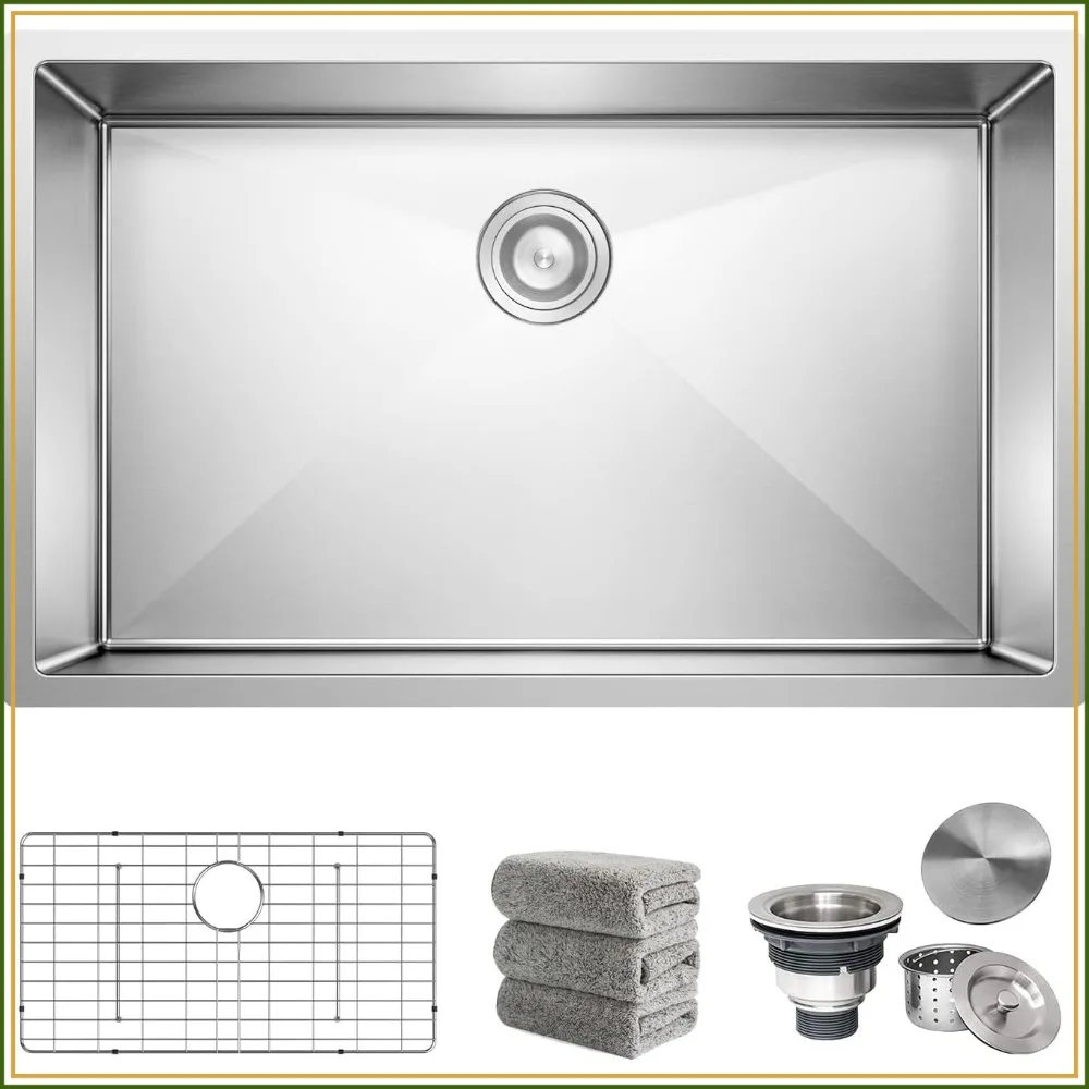 30x18 Inch Undermount Kitchen Sink, 16 Gauge Stainless Steel Single Bowl with Accessories Bundle
30x18 Inch Undermount Kitchen Sink, 16 Gauge Stainless Steel Single Bowl with Accessories Bundle