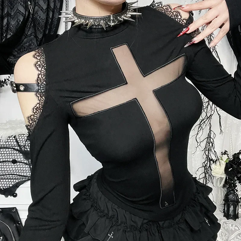 Mesh Long Sleeve Tee Tops for Women Streetwear Harajuku Fairycore Grunge Y2k E-girl Lace Gothic Patchwork Cross T-shirt
Mesh Long Sleeve Tee Tops for Women Streetwear Harajuku Fairycore Grunge Y2k E-girl Lace Gothic Patchwork Cross T-shirt
