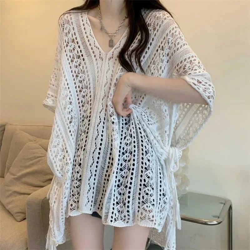 Summer Knit Pullovers Women Solid Sweater Mujer Loose Jumpers Simple V-neck Elegant Ladies Vintage Hollow Out Harajuku Fashion
Summer Knit Pullovers Women Solid Sweater Mujer Loose Jumpers Simple V-neck Elegant Ladies Vintage Hollow Out Harajuku Fashion