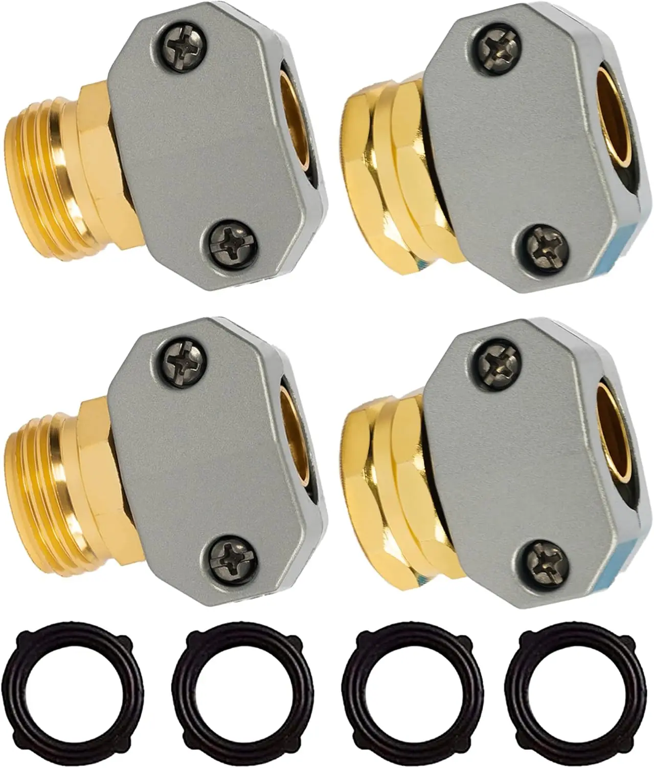 Garden Hose Repair Kit, 2 Sets Aluminum Connectors, Male & Female, Fit 5/8" & 3/4" Hoses, with 4 Extra Washers
Garden Hose Repair Kit, 2 Sets Aluminum Connectors, Male & Female, Fit 5/8" & 3/4" Hoses, with 4 Extra Washers