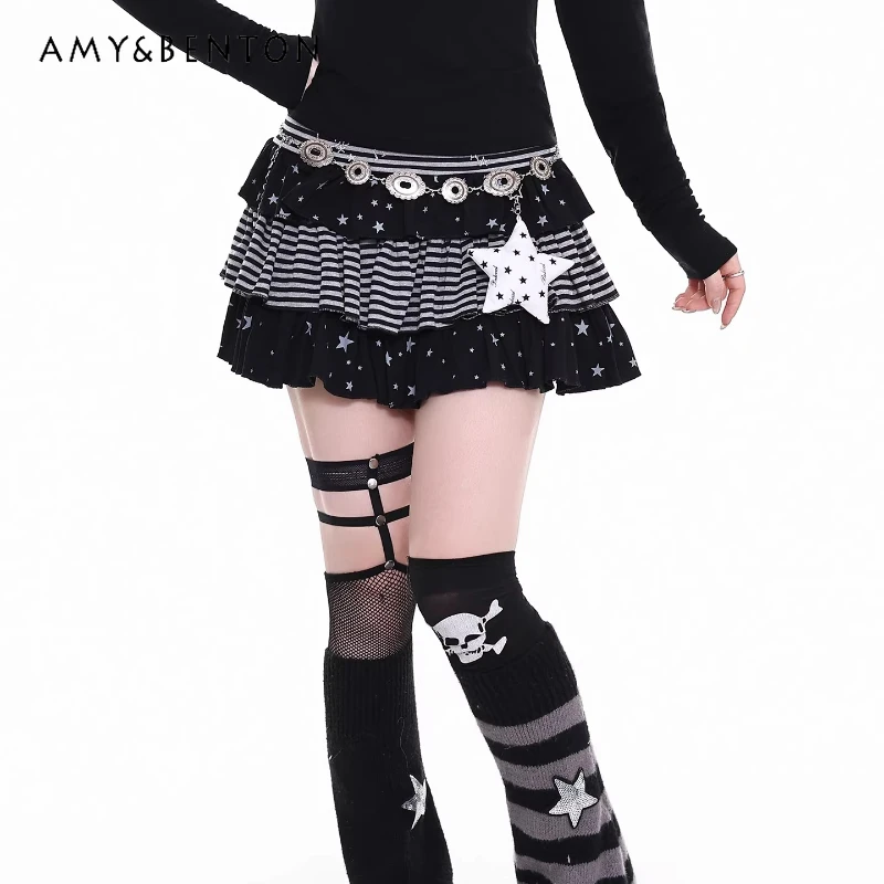 Vintage Design Black Y2K Splicing Striped Star Women's Cake Skirt 2026 Spring New Slimming Versatile Puffy Short Skirts Ladies
Vintage Design Black Y2K Splicing Striped Star Women's Cake Skirt 2026 Spring New Slimming Versatile Puffy Short Skirts Ladies
