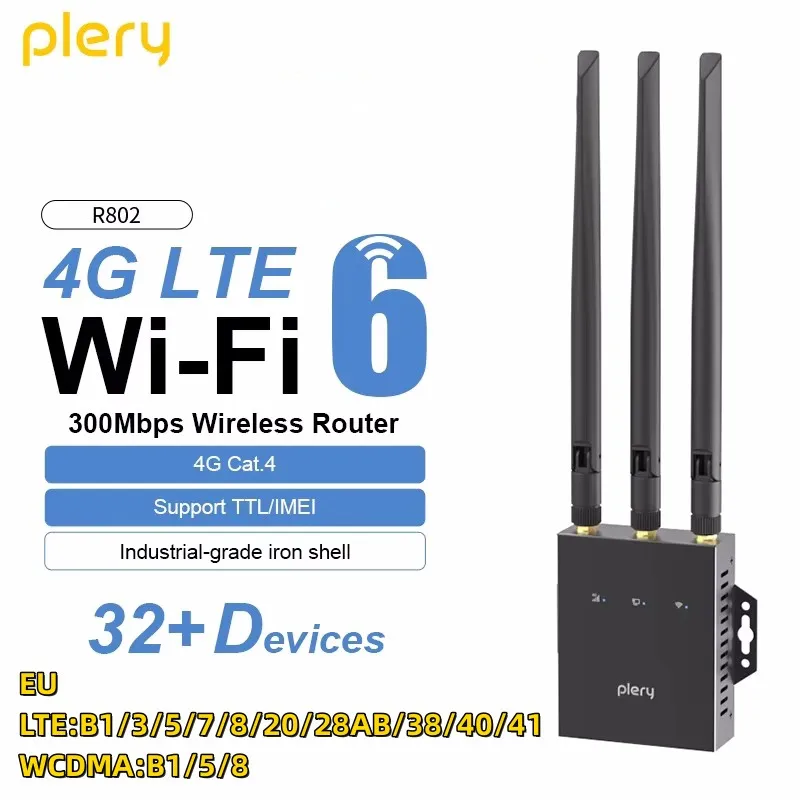 PLERY 4G Wireless Router 300Mbps 2.4G/HZ SIM Card Router WiFi6 te Router with External 5dBi External Antenna for Outdoor
PLERY 4G Wireless Router 300Mbps 2.4G/HZ SIM Card Router WiFi6 te Router with External 5dBi External Antenna for Outdoor