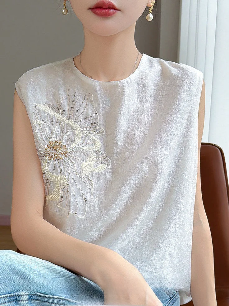 New Chinese Style Sequin Heavy Embroidery Sleeveless Women's Shirt White Unique Design National Style Upper Body Fashion
New Chinese Style Sequin Heavy Embroidery Sleeveless Women's Shirt White Unique Design National Style Upper Body Fashion