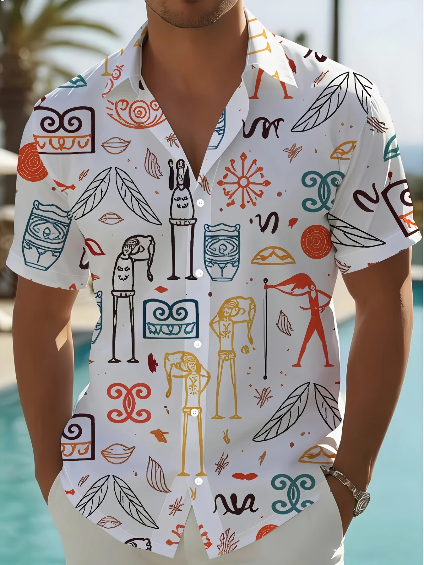 Men White Primitive Cave Drawing Tribal Figure Doodle Print Short Sleeve Casual Shirt
Men White Primitive Cave Drawing Tribal Figure Doodle Print Short Sleeve Casual Shirt