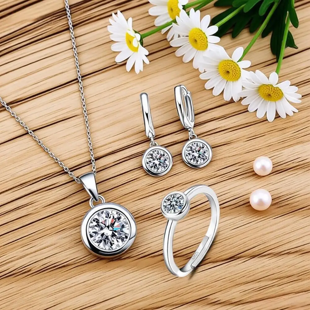 Simple 925 Sterling Silver Round Crystal Cubic Zircon Necklace Earrings Ring Set for Women Girls Engagement Party Jewelry Gifts
Simple 925 Sterling Silver Round Crystal Cubic Zircon Necklace Earrings Ring Set for Women Girls Engagement Party Jewelry Gifts