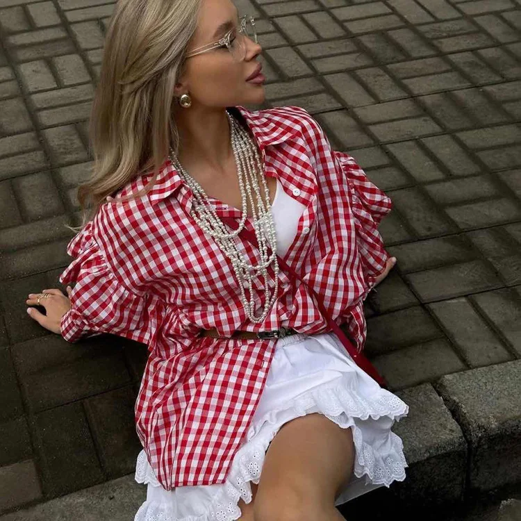 Fashion Loose Plaid Cotton Women Blouse 2026 Casual Lapel Long Sleeve Shirts Elegant Classic Ruffle Top Female Clothing
Fashion Loose Plaid Cotton Women Blouse 2026 Casual Lapel Long Sleeve Shirts Elegant Classic Ruffle Top Female Clothing