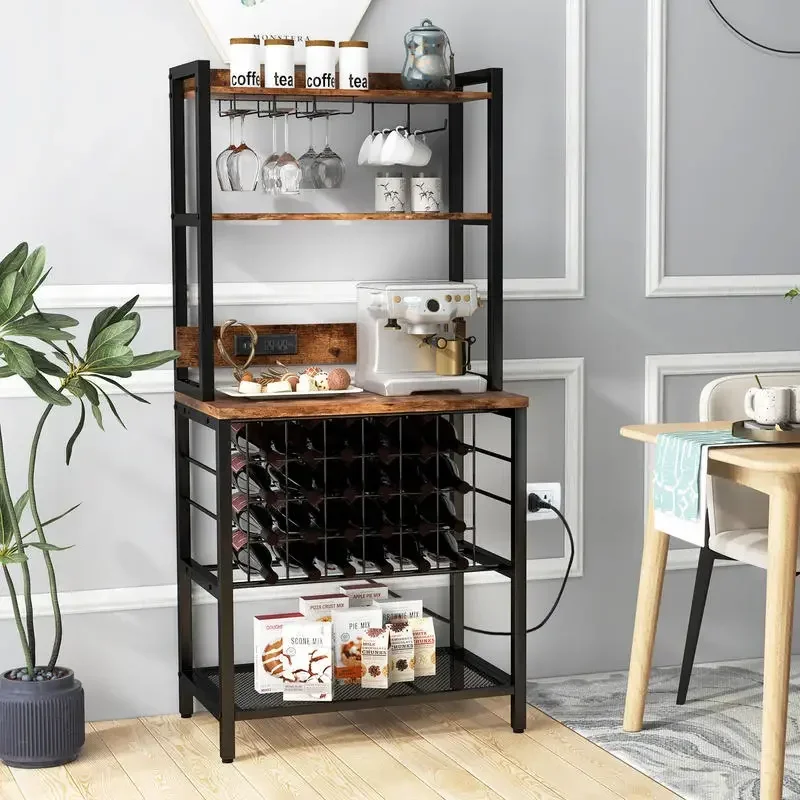 Wine Bar Cabinet Wine Rack with 4 Tier Storage Shelves and Glass Holders-Brown
Wine Bar Cabinet Wine Rack with 4 Tier Storage Shelves and Glass Holders-Brown