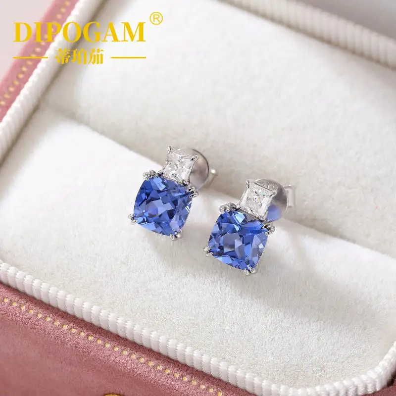 DIPOGAM 925 Sterling Silver Cushion Cut Sapphire Stud Earrings, Lab Created Diamond Accent, Elegant Fine Jewelry Gift For Women
DIPOGAM 925 Sterling Silver Cushion Cut Sapphire Stud Earrings, Lab Created Diamond Accent, Elegant Fine Jewelry Gift For Women