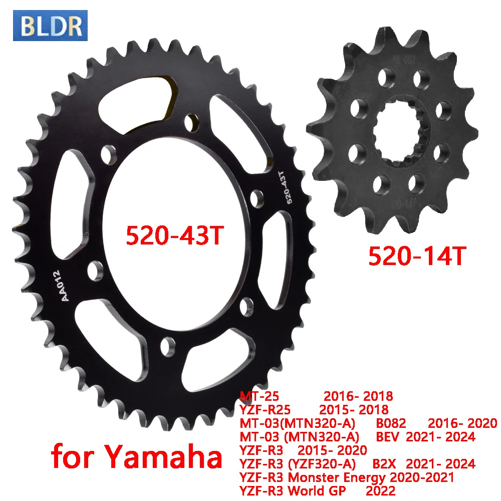 520-43T 14T Front Rear Sprocket Gear Wheel for Yamaha MT-25 YZFR25 2016-2018 MT-03 B082 BEV YZF-R3 YZF320 YZFR3 Mon/ster Ener/gy
520-43T 14T Front Rear Sprocket Gear Wheel for Yamaha MT-25 YZFR25 2016-2018 MT-03 B082 BEV YZF-R3 YZF320 YZFR3 Mon/ster Ener/gy