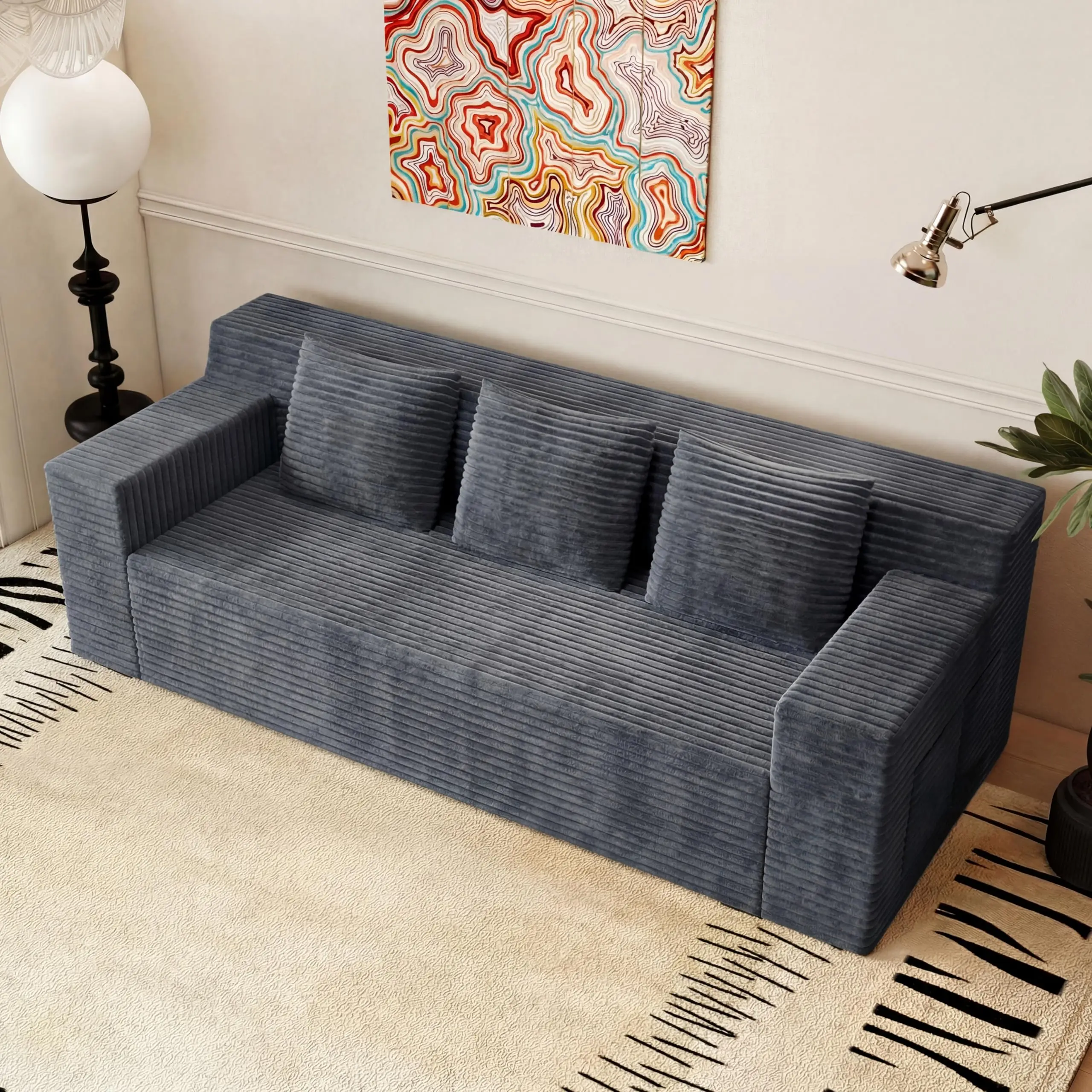 Modern 3-Seater Corduroy Sofa With Throw Cushions, No Assembly Required
Modern 3-Seater Corduroy Sofa With Throw Cushions, No Assembly Required