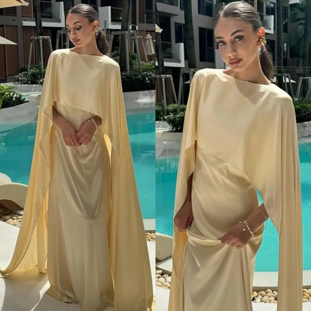 Customized Simple Champagne Satin Evening Dress Exquisite Shawl Homecoming Dress Fashion Sweep Train Bespoke Occasion Gowns
Customized Simple Champagne Satin Evening Dress Exquisite Shawl Homecoming Dress Fashion Sweep Train Bespoke Occasion Gowns