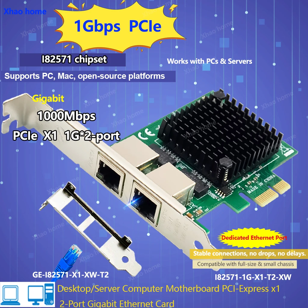 For Intel I82571 Dual Port Gigabit PCI-E Network Card 1Gbps Ethernet Adapter X1 Slot Green PCB Servers & Desktops For Win/Linux
For Intel I82571 Dual Port Gigabit PCI-E Network Card 1Gbps Ethernet Adapter X1 Slot Green PCB Servers & Desktops For Win/Linux