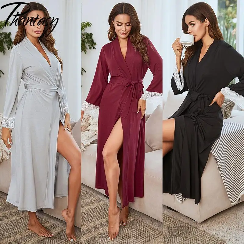 Phantasy Sexy Black Robe Nightgown Autumn Women Lace Sleeve V Neck Knitted Nightgown Loose Robe Dress Vestidos Women's Clothing
Phantasy Sexy Black Robe Nightgown Autumn Women Lace Sleeve V Neck Knitted Nightgown Loose Robe Dress Vestidos Women's Clothing