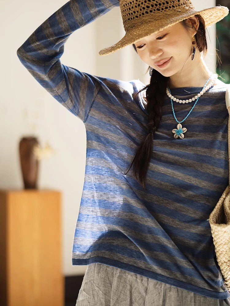 Loose Fit Long Sve Knitted Woolen T-irt Women's Casual Sle round Ne Striped Thin Design Spring Faion Online Exclusive
Loose Fit Long Sve Knitted Woolen T-irt Women's Casual Sle round Ne Striped Thin Design Spring Faion Online Exclusive