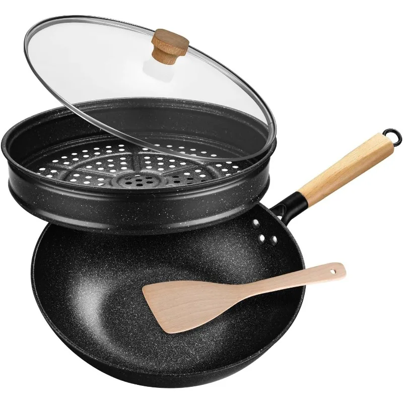 Non-Stick Wok with Steamer Basket,12 Inches Stir Fry Pans with Lid, Flat Bottom Pan Multifunctional Cookware Chinese Woks for
Non-Stick Wok with Steamer Basket,12 Inches Stir Fry Pans with Lid, Flat Bottom Pan Multifunctional Cookware Chinese Woks for