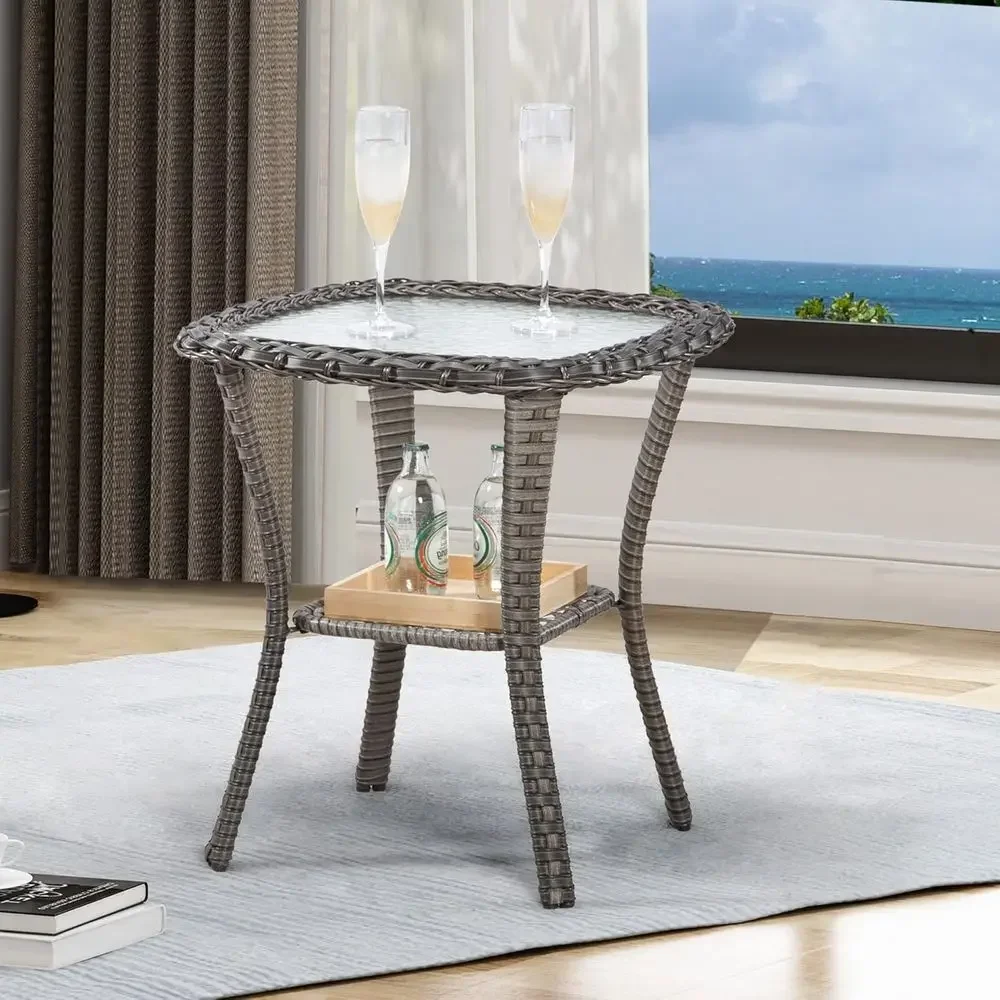 20x20x22 Wicker Side Table with Tempered Glass and Storage Shelf, Mixed Gray Oval Patio Furniture Set
20x20x22 Wicker Side Table with Tempered Glass and Storage Shelf, Mixed Gray Oval Patio Furniture Set