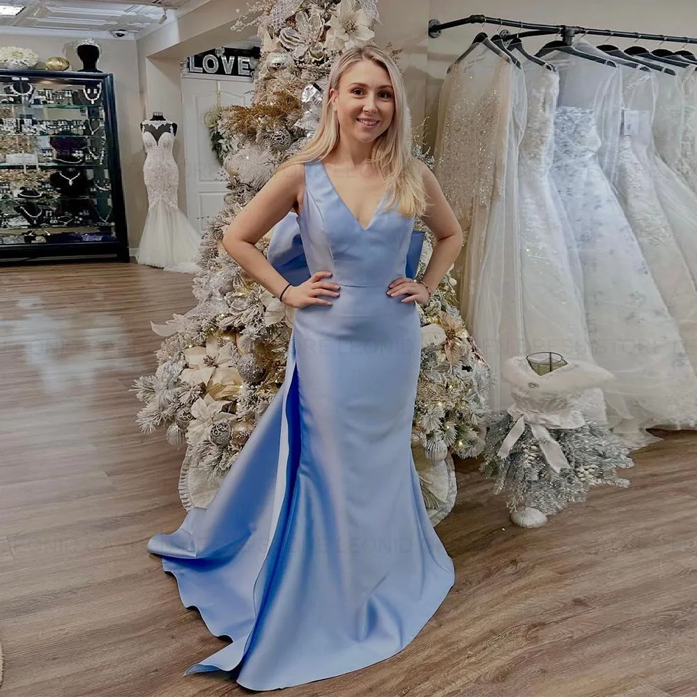 LEONID Satin Backless Bow Evening Dresses 2025 Customized A-Line V-Neck Party Gown Simple Sky Blue Long Formal Occasion Dresses
LEONID Satin Backless Bow Evening Dresses 2025 Customized A-Line V-Neck Party Gown Simple Sky Blue Long Formal Occasion Dresses