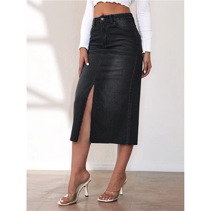 Women's Jean Skirt Stretch High Waisted Frayed Raw Hem A Line Denim Midi Skirt With Pockets-A55G
Women's Jean Skirt Stretch High Waisted Frayed Raw Hem A Line Denim Midi Skirt With Pockets-A55G