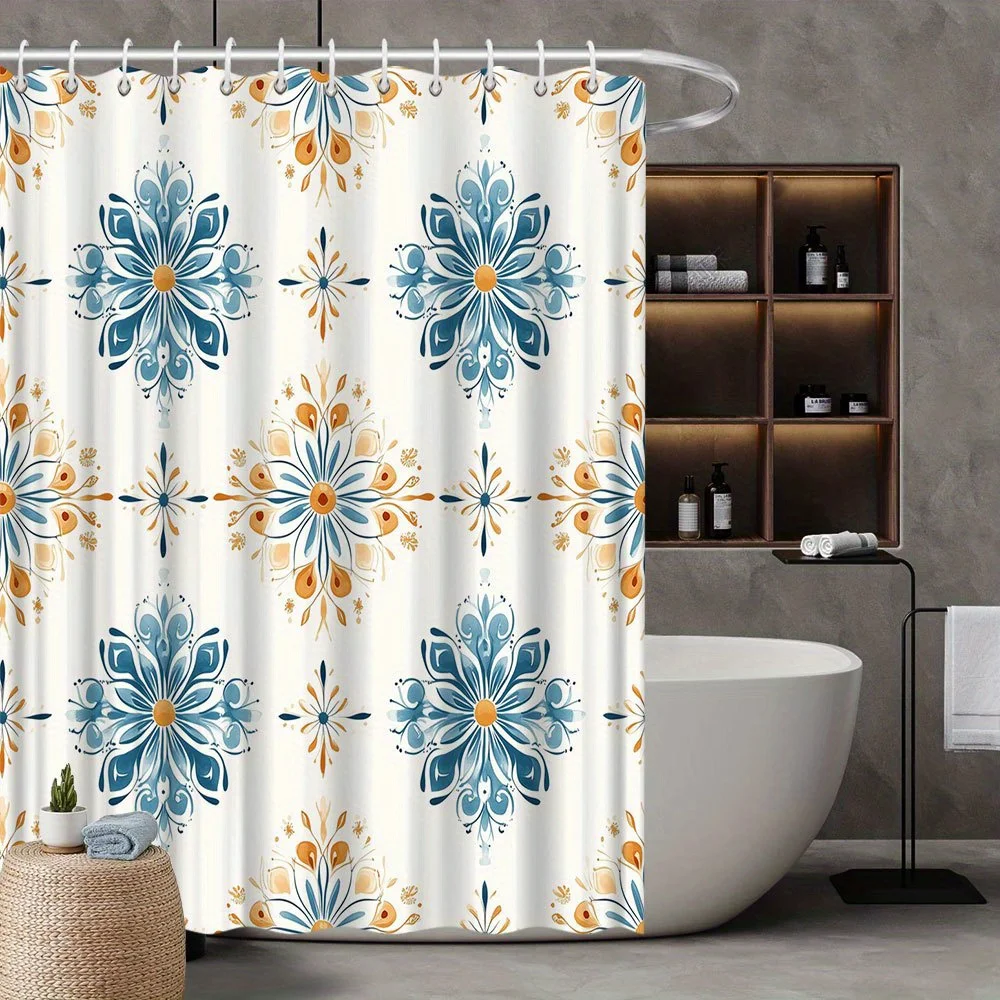 Vintage Floral Shower Curtain, Blue & Orange Flowers on Cream, Polyester, 12 Hooks, Elegant Bath Decor
Vintage Floral Shower Curtain, Blue & Orange Flowers on Cream, Polyester, 12 Hooks, Elegant Bath Decor