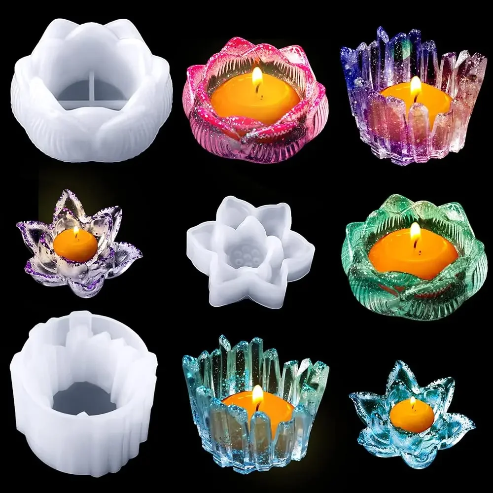 3 Shape Resin Candle Holder Mold Flower Lotus Candlestick Epoxy Casting Silicone Molds for DIY Jewelry Box Trinket Container
3 Shape Resin Candle Holder Mold Flower Lotus Candlestick Epoxy Casting Silicone Molds for DIY Jewelry Box Trinket Container