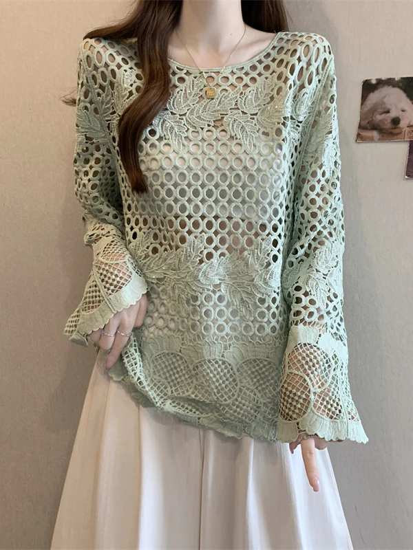 Вязаный длинный свек, ажурный свитер, женская верхняя одежда, антивозрастной топ, большой размер, модный корейский свитер для поездок на работу и ветер
Вязаный длинный свек, ажурный свитер, женская верхняя одежда, антивозрастной топ, большой размер, модный корейский свитер для поездок на работу и ветер