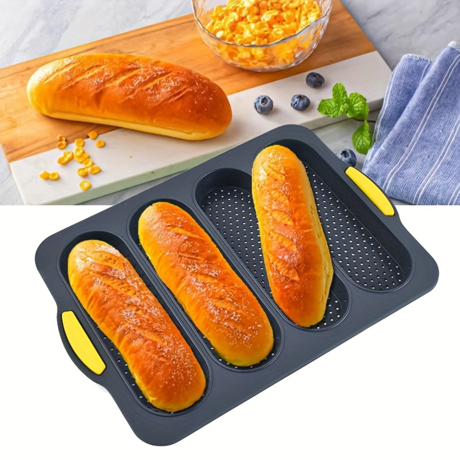 1pc, Silicone Pan (13.3''x9.4''), 4 Loaves French Bread Pan, Baking Loaf Mold, Oven Accessories, Baking Tools, Kitchen Gadgets,
1pc, Silicone Pan (13.3''x9.4''), 4 Loaves French Bread Pan, Baking Loaf Mold, Oven Accessories, Baking Tools, Kitchen Gadgets,