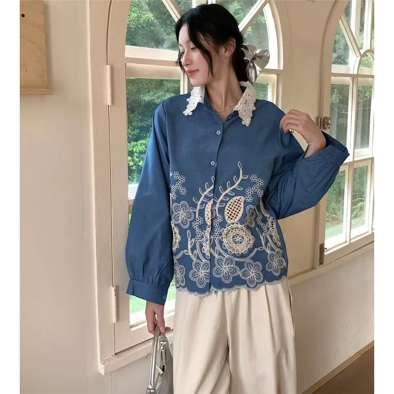 Women's Long Sleeve Lace Embroidery Hollow out Collar Shirt Vintage Design Spring Autumn Fashion Casual Breathable Top
Women's Long Sleeve Lace Embroidery Hollow out Collar Shirt Vintage Design Spring Autumn Fashion Casual Breathable Top