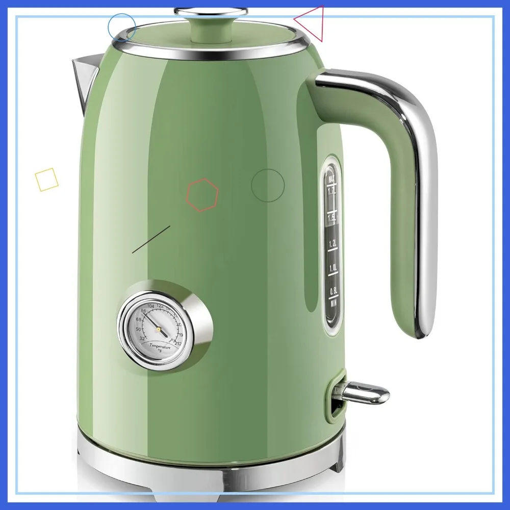 57oz Electric Kettle with Thermometer, 1500W Fast Heating Stainless Steel, Cordless LED Auto Shut-Off, Retro Green
57oz Electric Kettle with Thermometer, 1500W Fast Heating Stainless Steel, Cordless LED Auto Shut-Off, Retro Green