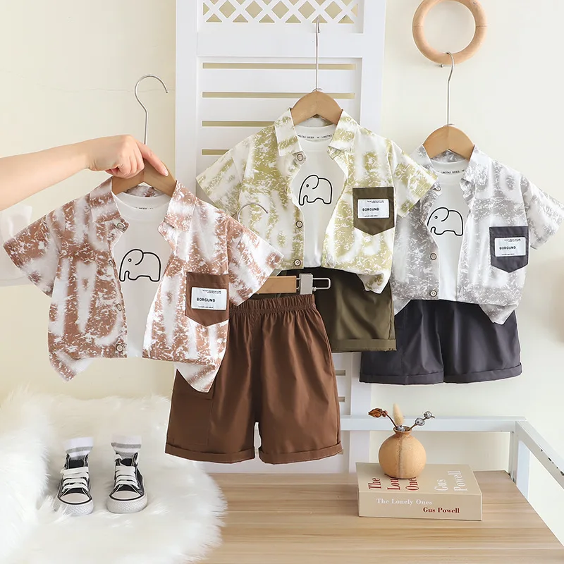 Baby Boy 3PCS Casual Outfit Tie-Dye Print Short Sleeve Shirt with Elephant Graphic Tee & Solid Shorts Set for Kids Daily Play
Baby Boy 3PCS Casual Outfit Tie-Dye Print Short Sleeve Shirt with Elephant Graphic Tee & Solid Shorts Set for Kids Daily Play