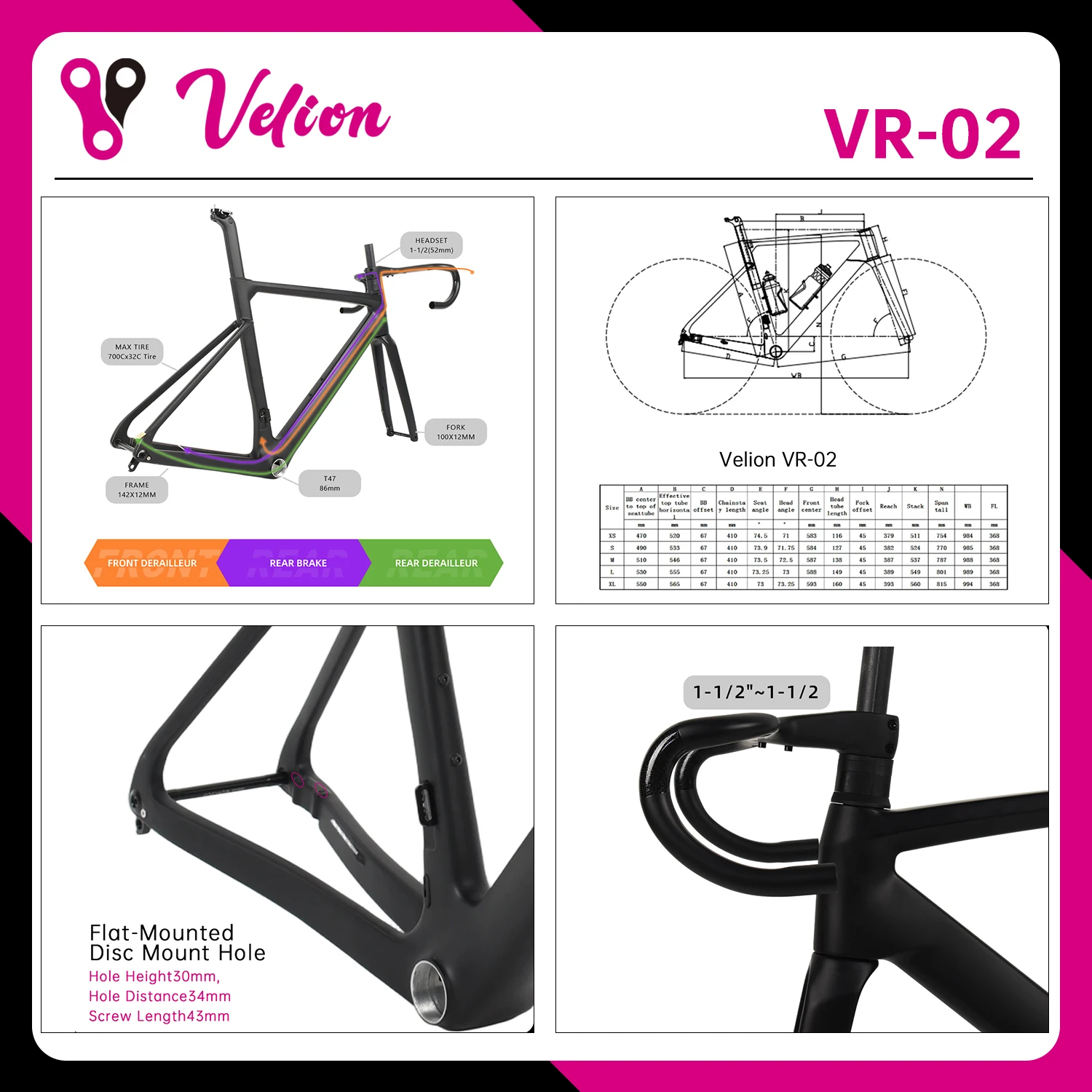 VR-02 Carbon Fiber Frame Full Hidden Carbon road frame Road Bike Carbon Bicycle Frame Disc Brake Aerodynamic T47 Supports DIY
VR-02 Carbon Fiber Frame Full Hidden Carbon road frame Road Bike Carbon Bicycle Frame Disc Brake Aerodynamic T47 Supports DIY