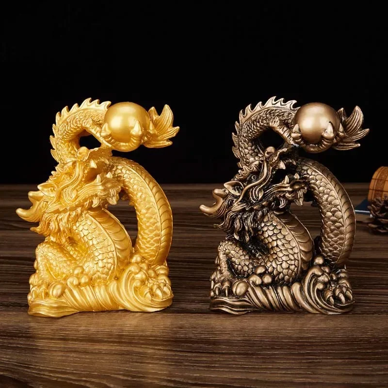 Resin Lucky Dragon Sculpture Statue Chinese mascot Tamron ornaments Home decoration accessories Gold color and antique copper
Resin Lucky Dragon Sculpture Statue Chinese mascot Tamron ornaments Home decoration accessories Gold color and antique copper