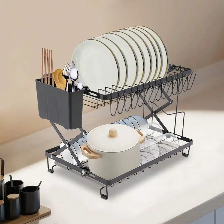 2-Tier Foldable Dish Drying Rack With Pull-Out Drip Tray Cutting Board Holder Chopstick Basket Cup Hooks Space-Saving Countertop Organizer
2-Tier Foldable Dish Drying Rack With Pull-Out Drip Tray Cutting Board Holder Chopstick Basket Cup Hooks Space-Saving Countertop Organizer