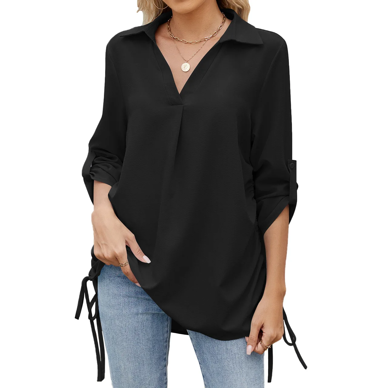 2025 Summer New Women Solid Color Shirt Fashion Side Lace Up Chiffon Shirts V-Neck Button Short Sleeve Loose Shirt T-shirt
2025 Summer New Women Solid Color Shirt Fashion Side Lace Up Chiffon Shirts V-Neck Button Short Sleeve Loose Shirt T-shirt