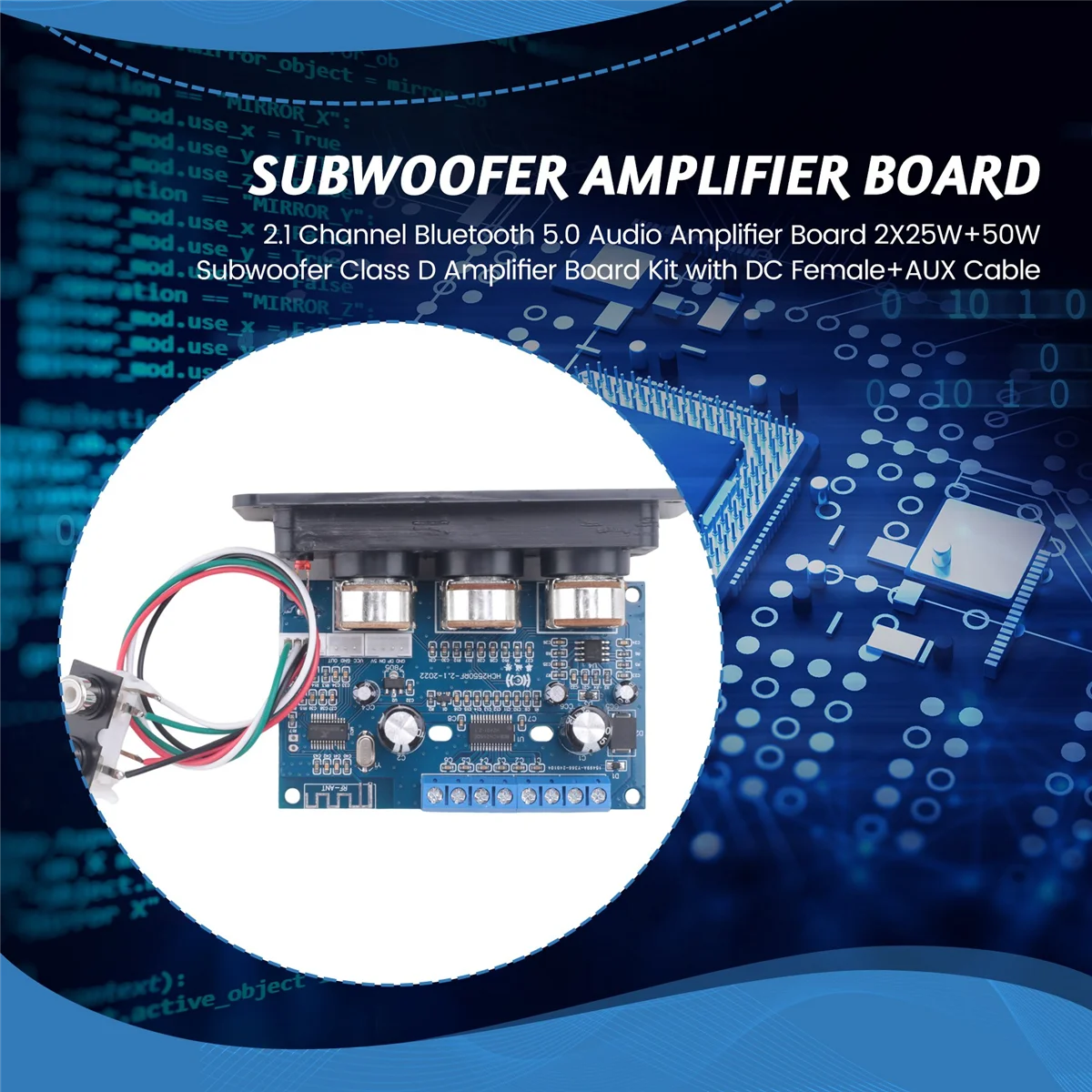 POP-l2.1 Channel Bluetooth 5.0 Audio Amplifier Board 2X25W+50W Subwoofer Class D Amplifier Board Kit with DC Female+AUX
POP-l2.1 Channel Bluetooth 5.0 Audio Amplifier Board 2X25W+50W Subwoofer Class D Amplifier Board Kit with DC Female+AUX