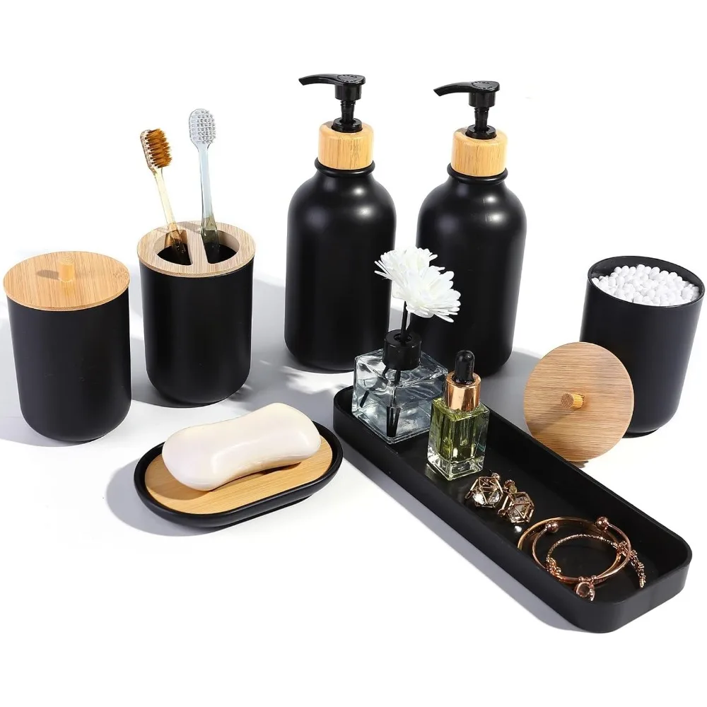 Матовый черный набор аксессуаров для ванной комнаты, 7 шт., наборы аксессуаров для ванной комнаты из бамбука, черный дозатор мыла и набор держателей для зубных щеток, qtip
Матовый черный набор аксессуаров для ванной комнаты, 7 шт., наборы аксессуаров для ванной комнаты из бамбука, черный дозатор мыла и набор держателей для зубных щеток, qtip