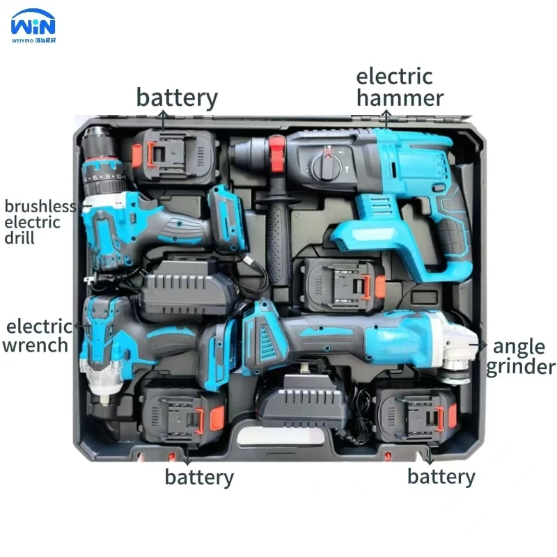 4-in-1 Rechargeable Lithium Electric Hammer Angle Grinder, Cutting Machine Drill, Electric Wrench Tool Set
4-in-1 Rechargeable Lithium Electric Hammer Angle Grinder, Cutting Machine Drill, Electric Wrench Tool Set