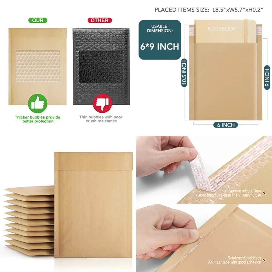 Kraft Bubble Mailers 6x10 Inch 50Pack Padded Envelopes, Self-Seal Bubble Envelopes, Mailing Envelopes, Packaging for Small Busi
Kraft Bubble Mailers 6x10 Inch 50Pack Padded Envelopes, Self-Seal Bubble Envelopes, Mailing Envelopes, Packaging for Small Busi