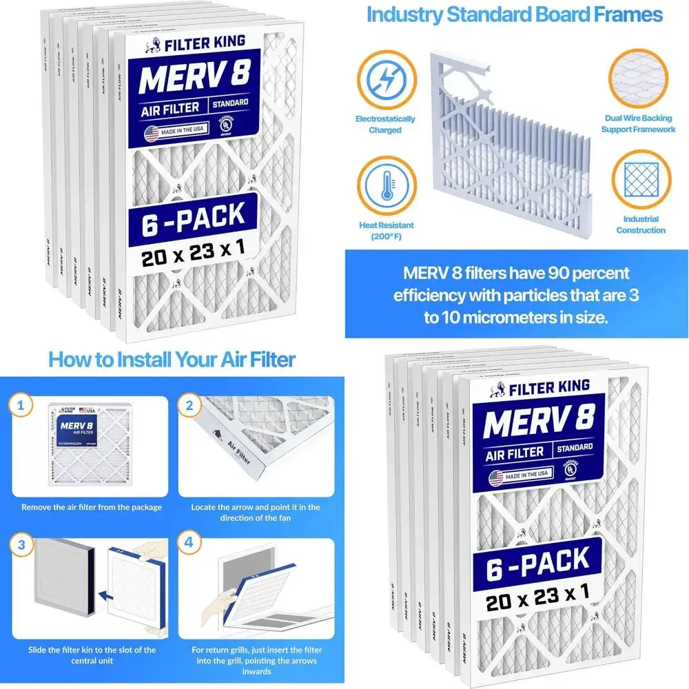 6-Pack 20x23x1 MERV 8 Air Filters - Dust & Allergy Control - USA Made HVAC Pleated Filters
6-Pack 20x23x1 MERV 8 Air Filters - Dust & Allergy Control - USA Made HVAC Pleated Filters