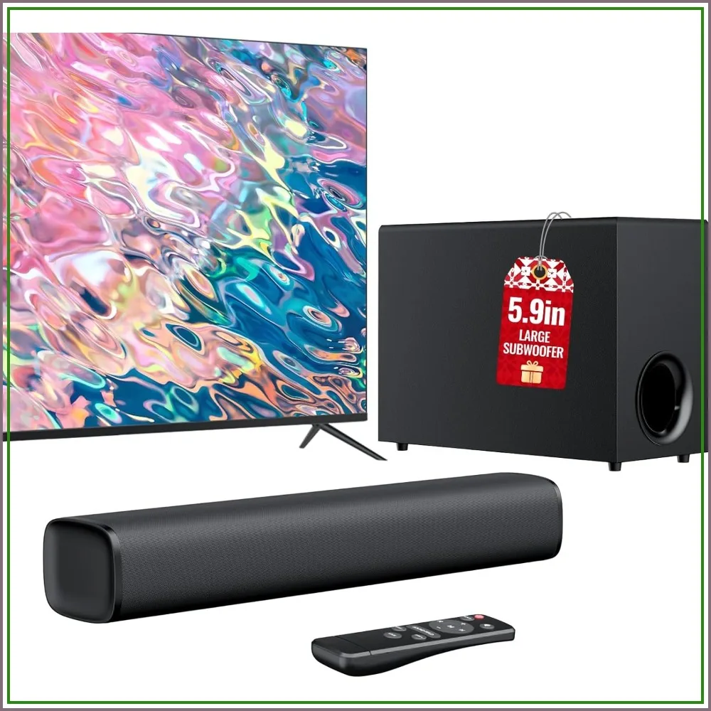 Upgraded Sound Bar with 5.9" Powerful 110W Subwoofer, 2.1 CH Surround Sound, Bluetooth 5.4, ARC/Optical/AUX, Deep Bass for TV, PC, Gaming, Projectors
Upgraded Sound Bar with 5.9" Powerful 110W Subwoofer, 2.1 CH Surround Sound, Bluetooth 5.4, ARC/Optical/AUX, Deep Bass for TV, PC, Gaming, Projectors