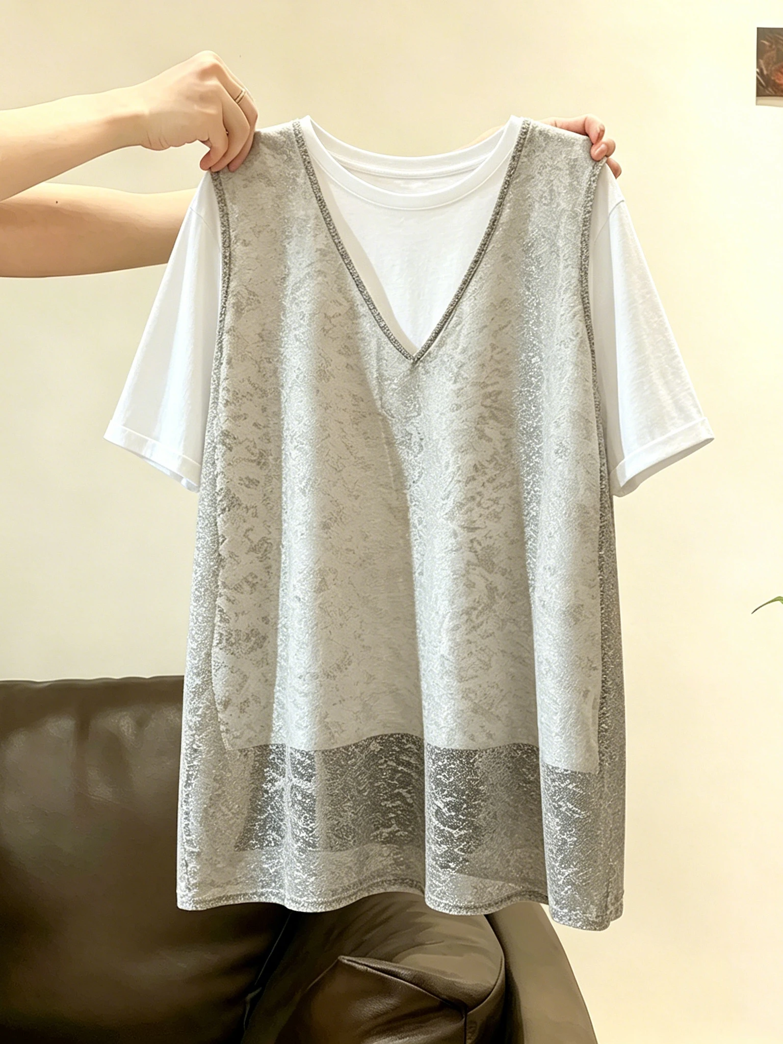 Summer New plus Size Women's Fashion Set Korean Style Mesh Design Short Sleeve Vest T-Shirt Two-Piece Set Elegant Commute Style
Summer New plus Size Women's Fashion Set Korean Style Mesh Design Short Sleeve Vest T-Shirt Two-Piece Set Elegant Commute Style