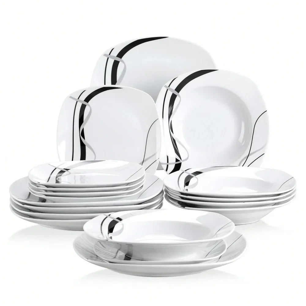 18Piece BlackWhite Ceramic Tableware Set With Ribbon Decals Serves 6 People
18Piece BlackWhite Ceramic Tableware Set With Ribbon Decals Serves 6 People