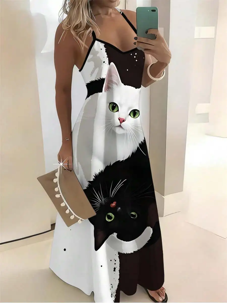 Women V-Neck Sleeveless Maxi Dress Full Body Cat Print Spaghetti Strap Slip Flowy Beach Dress
Women V-Neck Sleeveless Maxi Dress Full Body Cat Print Spaghetti Strap Slip Flowy Beach Dress