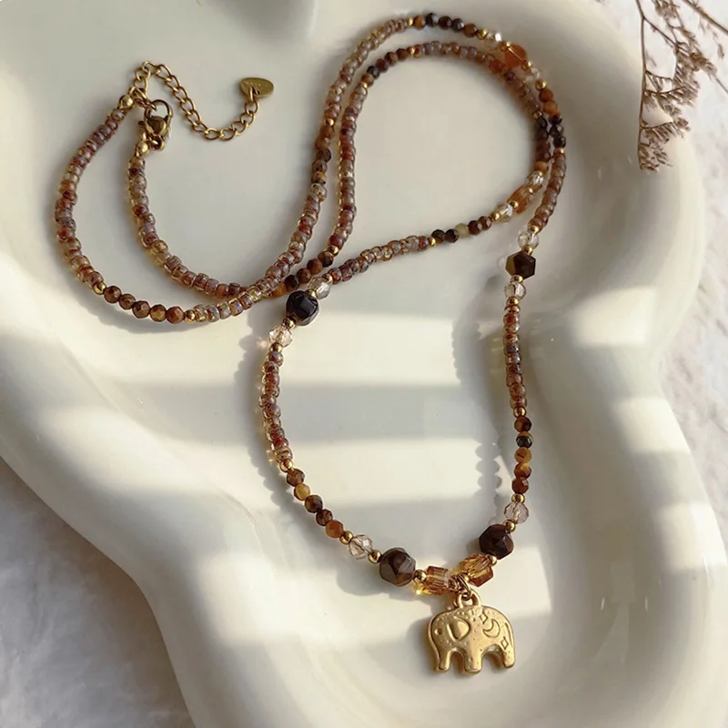 Original coffee colored elephant Ancient Dharma Beads decoration necklace with high-end feel, long necklace accessory for Gift
Original coffee colored elephant Ancient Dharma Beads decoration necklace with high-end feel, long necklace accessory for Gift